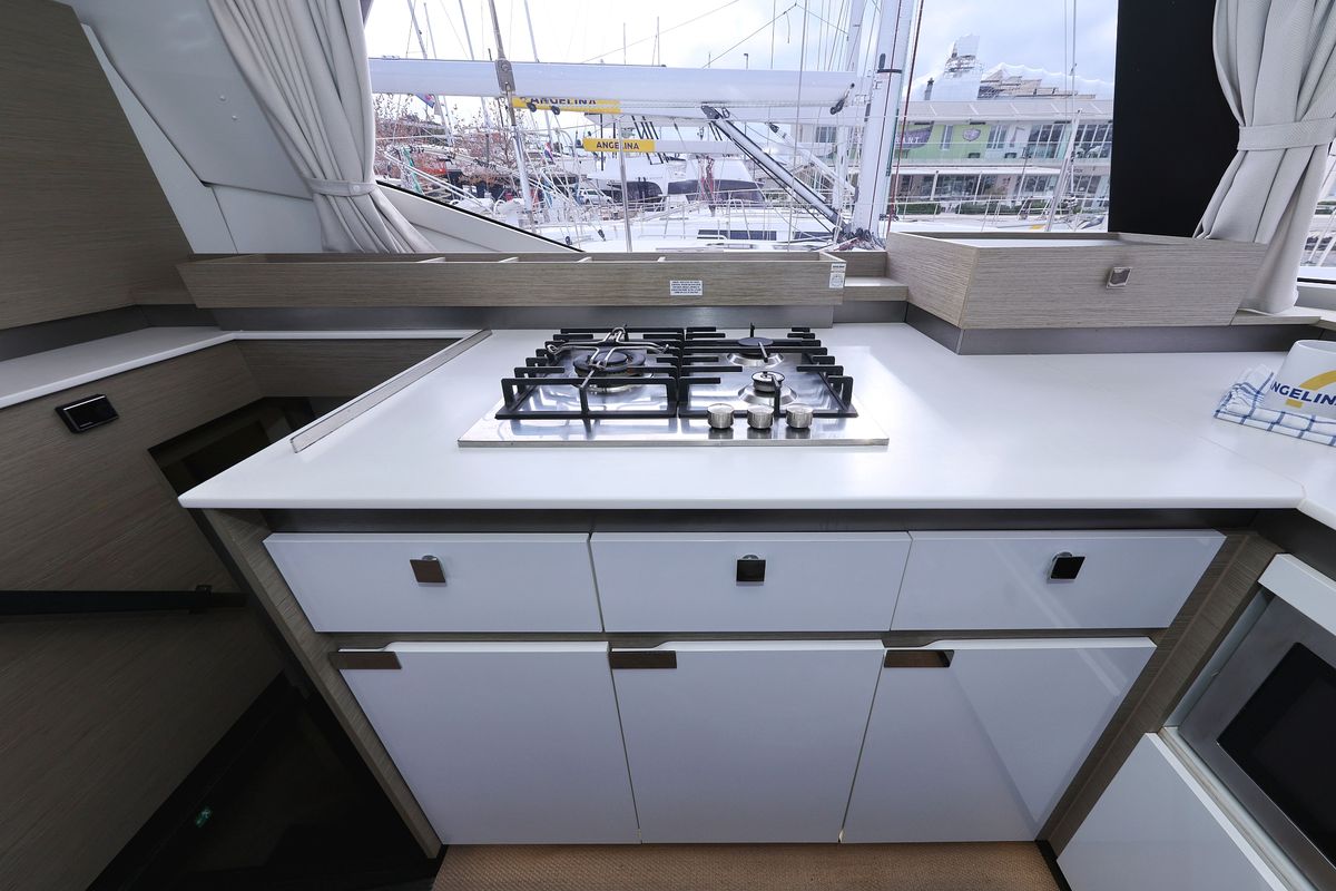 Galley of Sun Office, a Fountaine Pajot Elba 45 catamaran at Grad Trogir, Croatia
