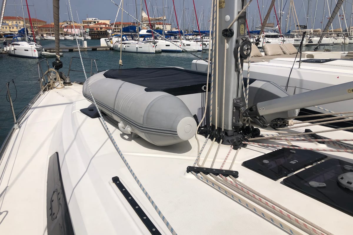 Deck of Amore Bavaria 46 Cruiser, a Bavaria 46 Cruiser sailboat at Municipal Unit of Lefkada, Greece