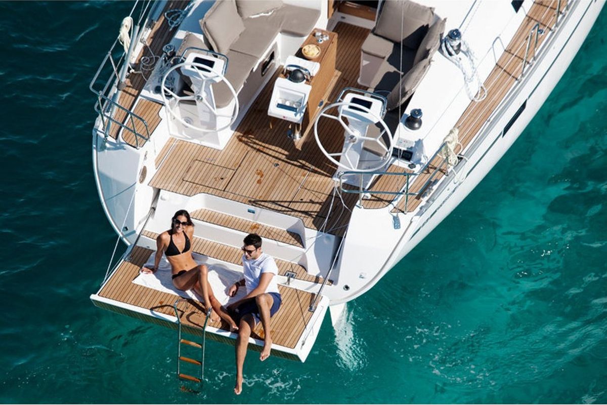 Exterior view of Amore Bavaria 46 Cruiser, a Bavaria 46 Cruiser sailboat at Municipal Unit of Lefkada, Greece