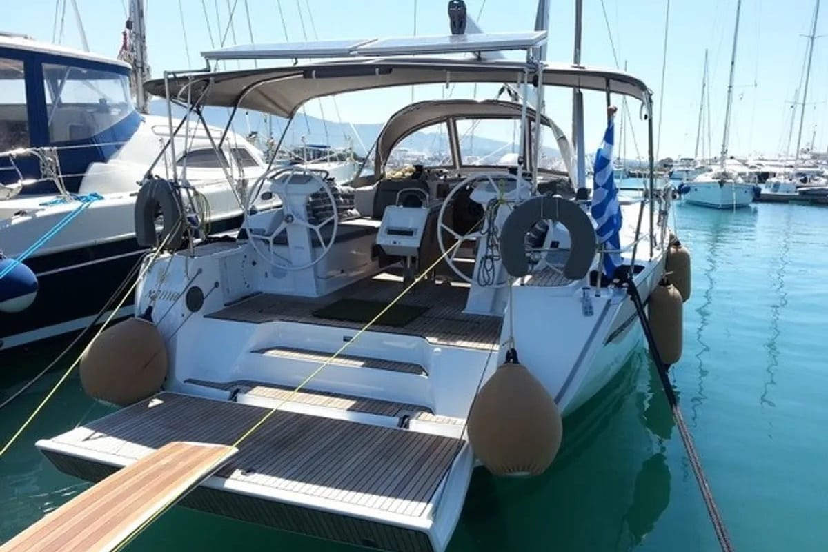 Exterior view of Amore Bavaria 46 Cruiser, a Bavaria 46 Cruiser sailboat at Municipal Unit of Lefkada, Greece