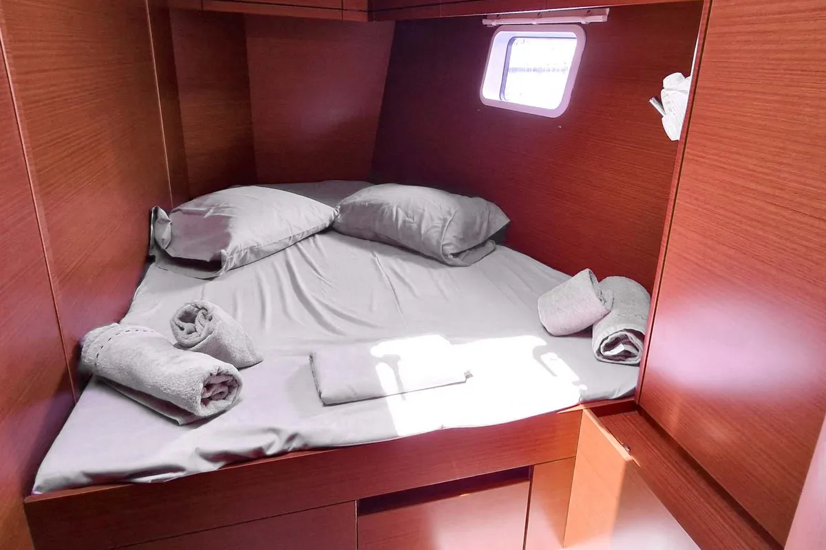 Cabin on Moby Dick, a Hanse Yachts Hanse 508 sailboat at Lavreotiki Municipal Unit, Greece