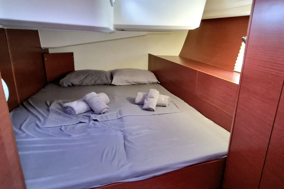 Cabin on Moby Dick, a Hanse Yachts Hanse 508 sailboat at Lavreotiki Municipal Unit, Greece