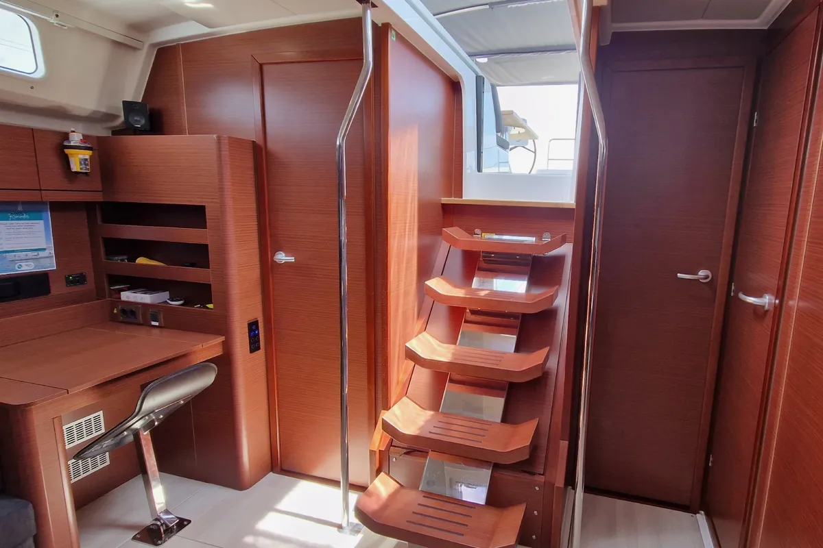Salon of Moby Dick, a Hanse Yachts Hanse 508 sailboat at Lavreotiki Municipal Unit, Greece