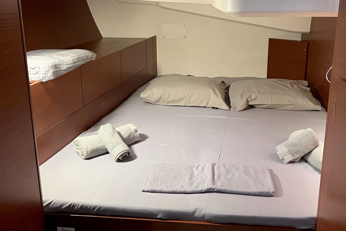 Cabin on Moby Dick, a Hanse Yachts Hanse 508 sailboat at Lavreotiki Municipal Unit, Greece