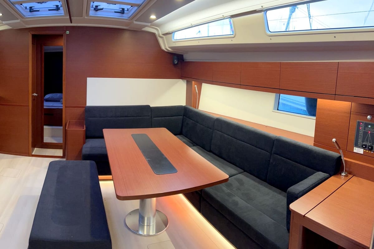 Salon of Moby Dick, a Hanse Yachts Hanse 508 sailboat at Lavreotiki Municipal Unit, Greece