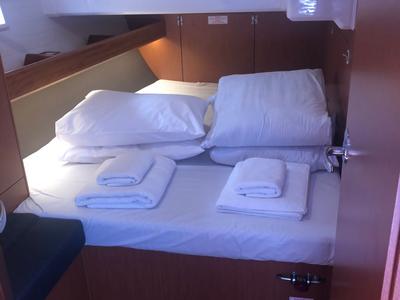 Cabin on Batukaan, a Bavaria Cruiser 46 sailboat at Fethiye, Turkey