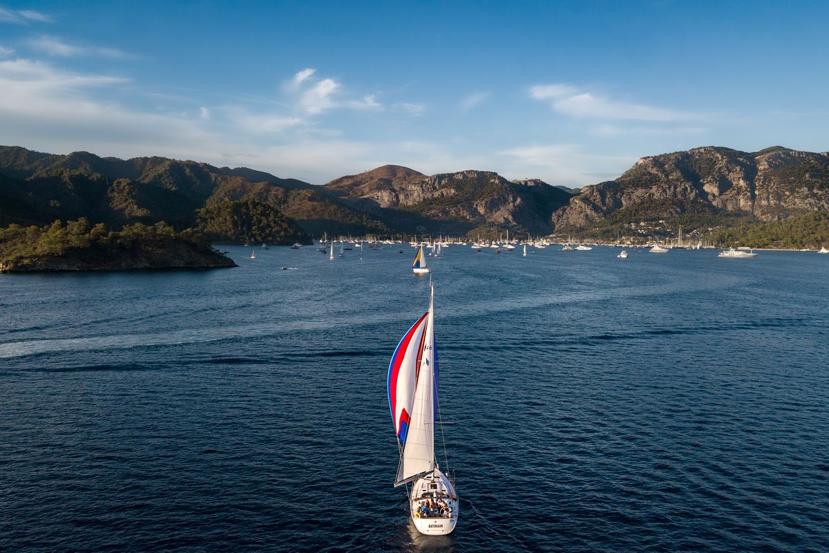 Exterior view of Batukaan, a Bavaria Cruiser 46 sailboat at Fethiye, Turkey