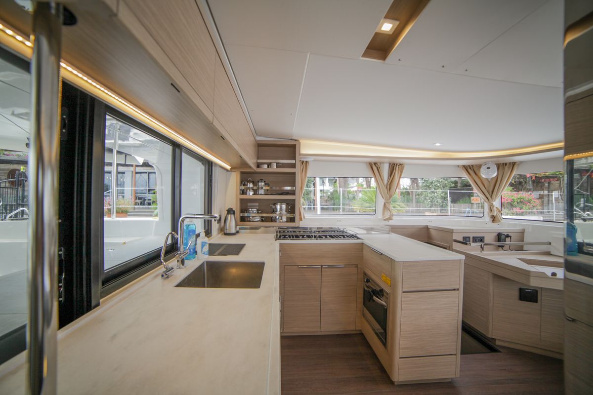 Galley of Sail Pegasus, a Lagoon 46 catamaran at Fethiye, Turkey