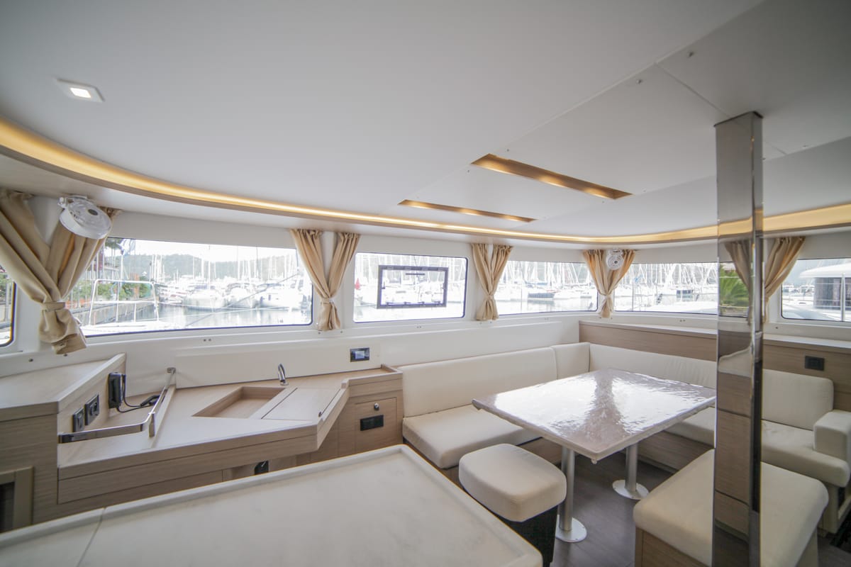 Salon of Sail Pegasus, a Lagoon 46 catamaran at Fethiye, Turkey