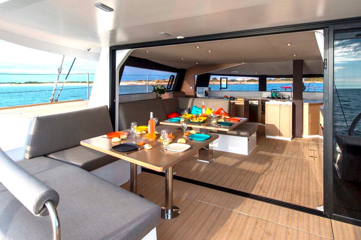 Deck of L'Octant, a NEEL 51 sailboat at Le Lamentin, France