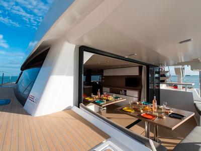 Deck of L'Octant, a NEEL 51 sailboat at Le Lamentin, France