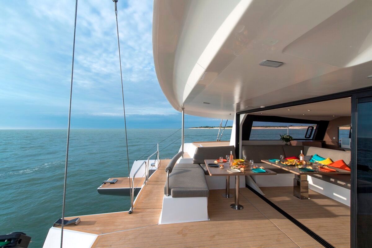 Deck of L'Octant, a NEEL 51 sailboat at Le Lamentin, France