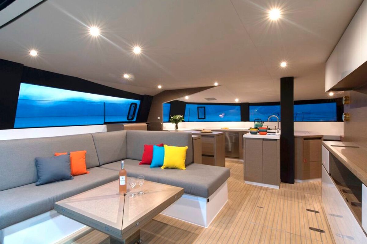 Salon of L'Octant, a NEEL 51 sailboat at Le Lamentin, France