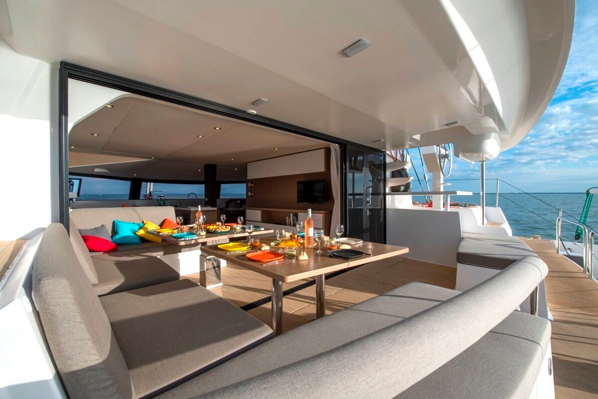Deck of L'Octant, a NEEL 51 sailboat at Le Lamentin, France