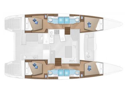 Floor plan of Sunsail Lagoon 450F Classic, a Lagoon 450 Fly catamaran at Tonnarella, Italy