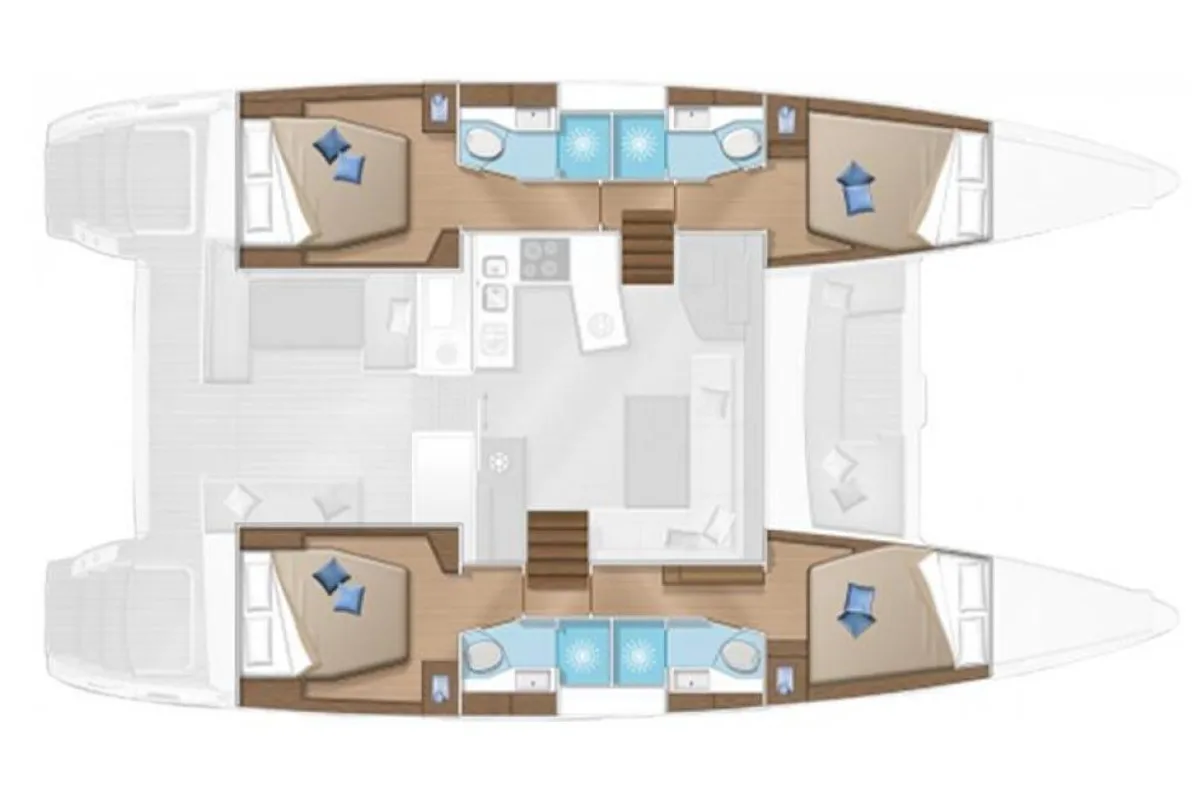 Floor plan of Sunsail Lagoon 450F Classic, a Lagoon 450 Fly catamaran at Tonnarella, Italy