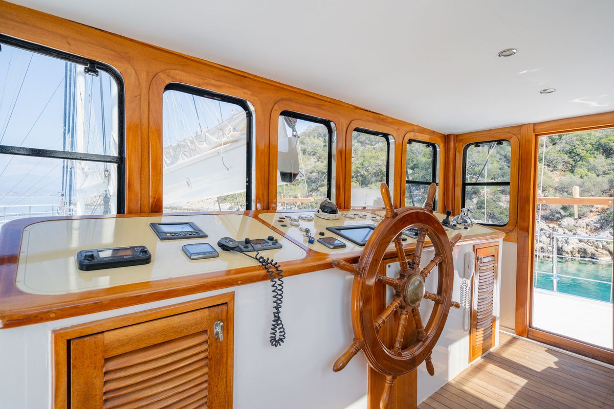 Cockpit of Admiral, a Custom Made Admiral yacht at Bodrum, Turkey