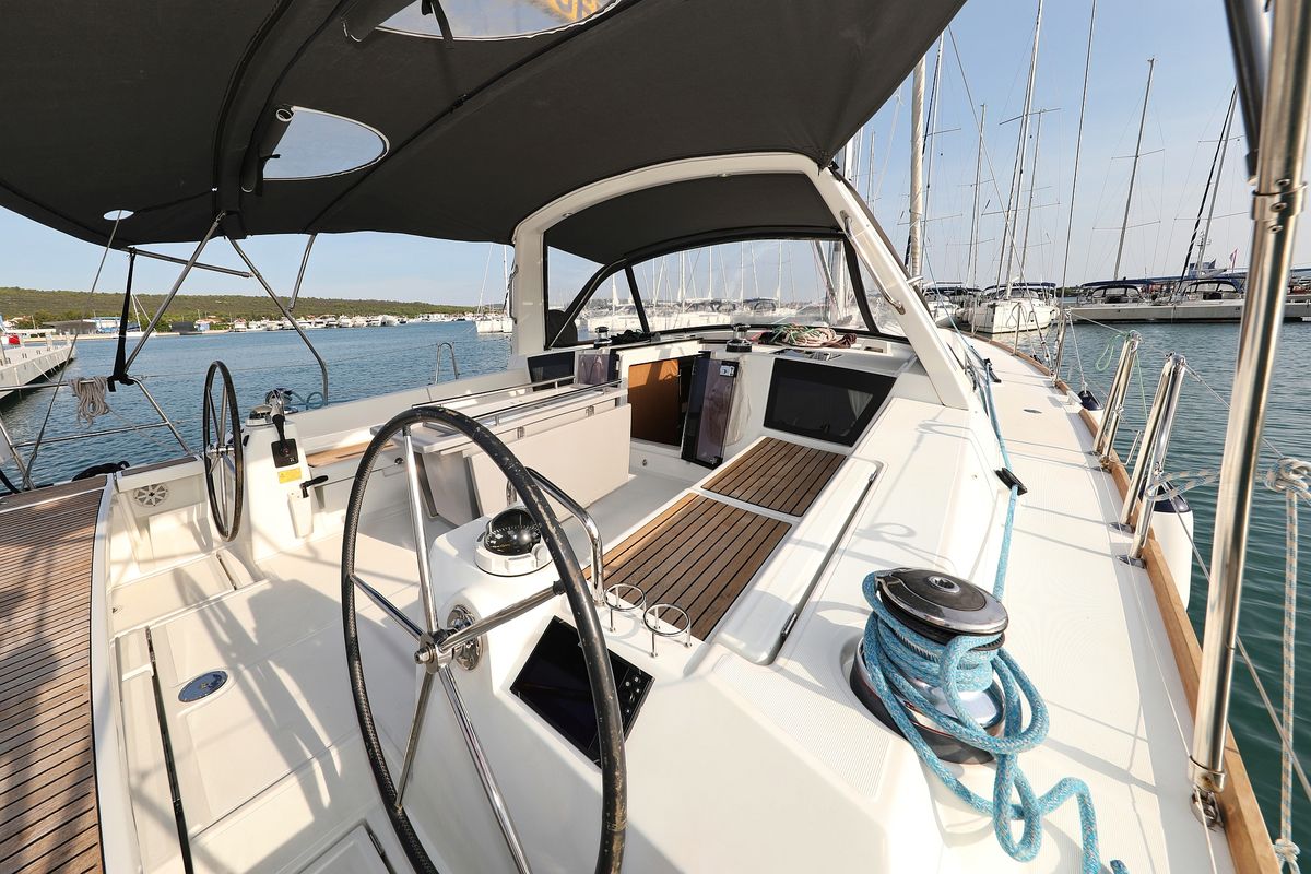 Cockpit of Zephyra, a Beneteau Oceanis 45 sailboat at Općina Sukošan, Croatia