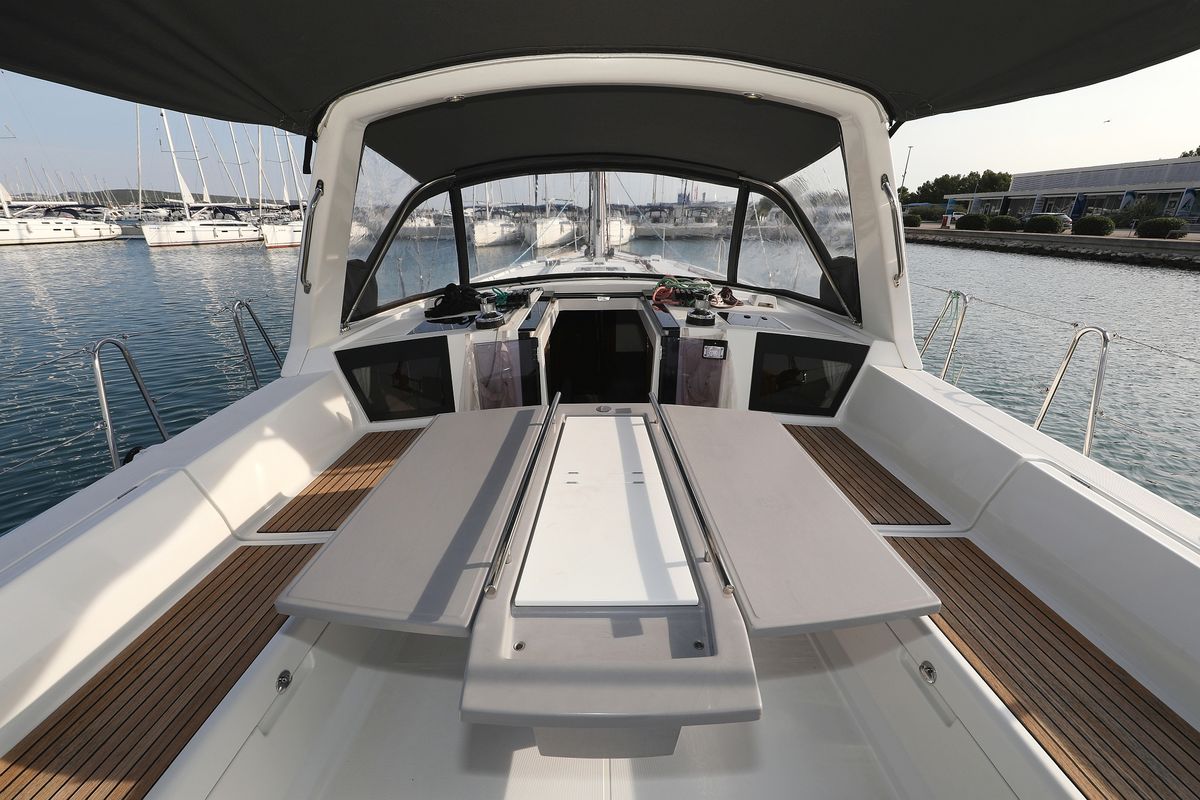 Deck of Zephyra, a Beneteau Oceanis 45 sailboat at Općina Sukošan, Croatia