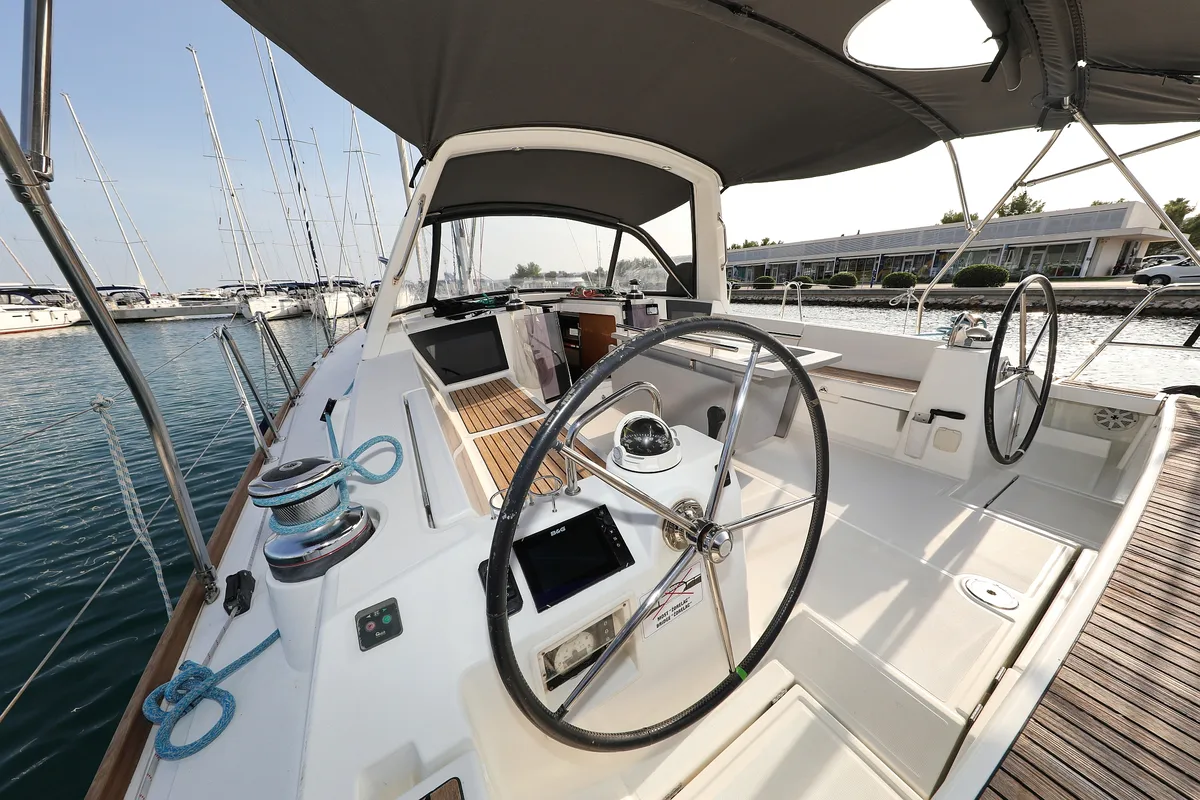 Cockpit of Zephyra, a Beneteau Oceanis 45 sailboat at Općina Sukošan, Croatia