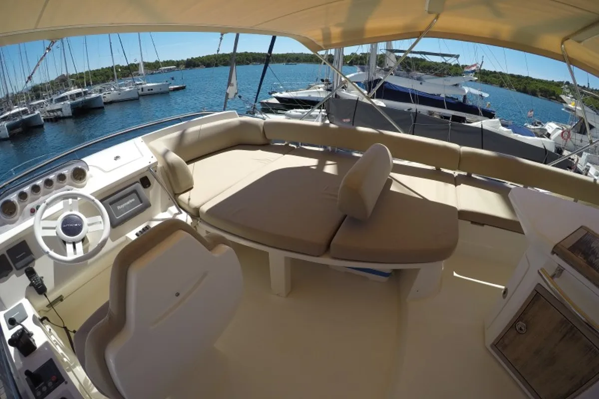 Cockpit of Luma, a Azimut 47 yacht at Grad Šibenik, Croatia
