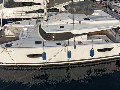 Exterior view of Ave, a Fountaine Pajot Elba 45 catamaran at Marmaris, Turkey