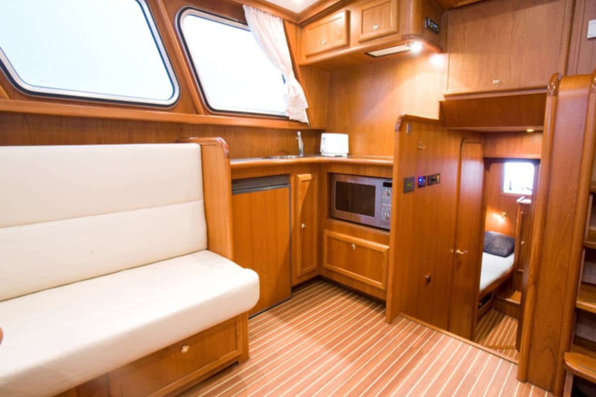 Salon of Drait 72, a De Drait Impression 1280 motorboat at Drachten, Netherlands