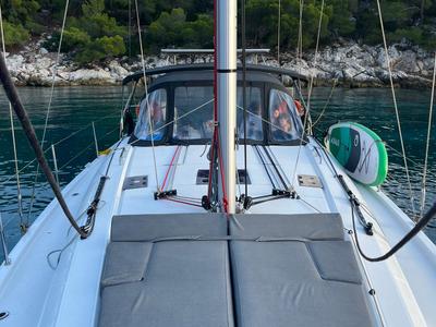 Deck of Maranel, a Beneteau Oceanis 40.1 sailboat at Salamina Municipal Unit, Greece