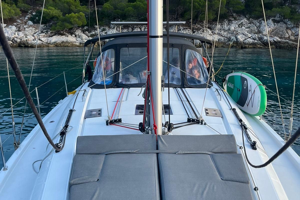 Deck of Maranel, a Beneteau Oceanis 40.1 sailboat at Salamina Municipal Unit, Greece