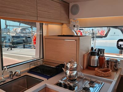 Galley of Shima, a Lagoon 40 catamaran at Marmaris, Turkey