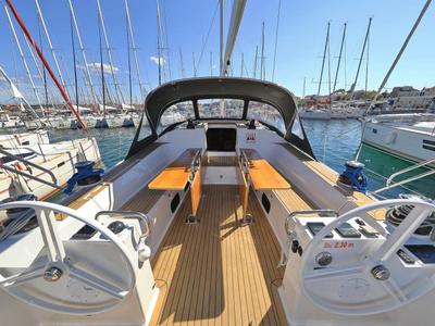 Cockpit of Athena, a Elan Impression 50.1 sailboat at Grad Biograd na Moru, Croatia