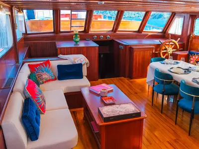 Salon of EYLUL 17, a Gulet Custom built 183 yacht at Bodrum, Turkey