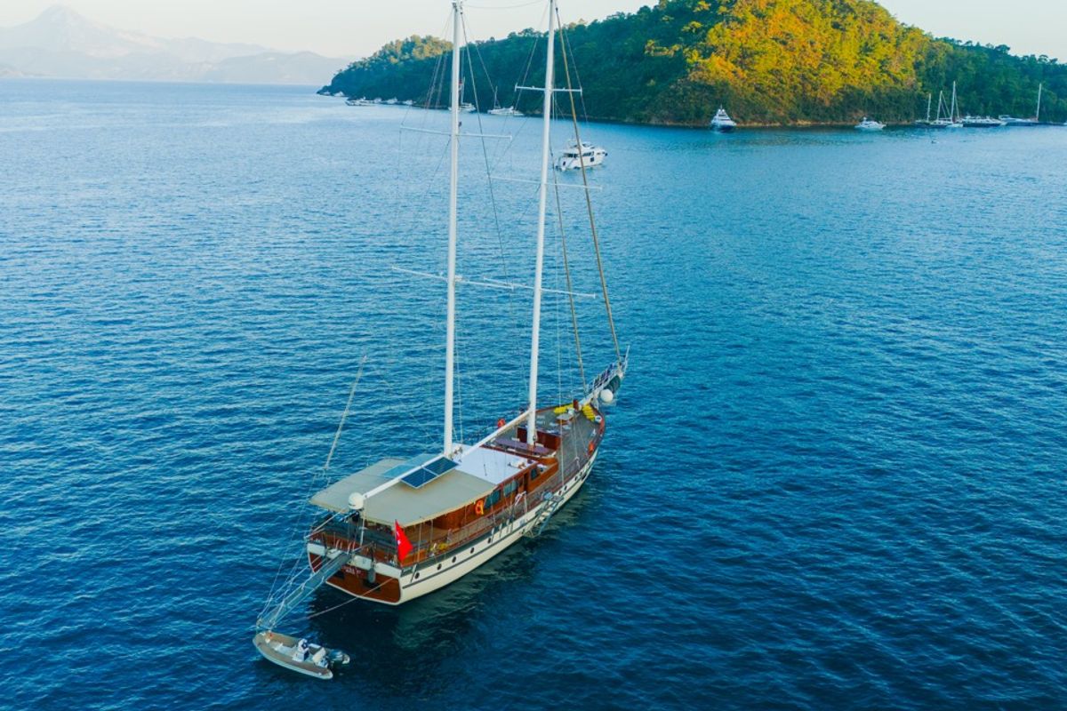 Exterior view of EYLUL 17, a Gulet Custom built 183 yacht at Bodrum, Turkey