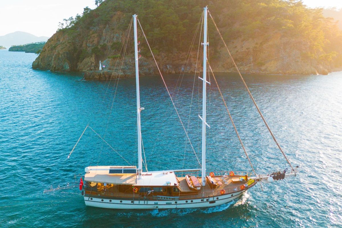 Exterior view of EYLUL 17, a Gulet Custom built 183 yacht at Bodrum, Turkey