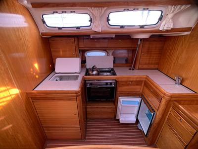 Galley of Snoopy, a Bavaria 46 Cruiser sailboat at Flensburg, Germany