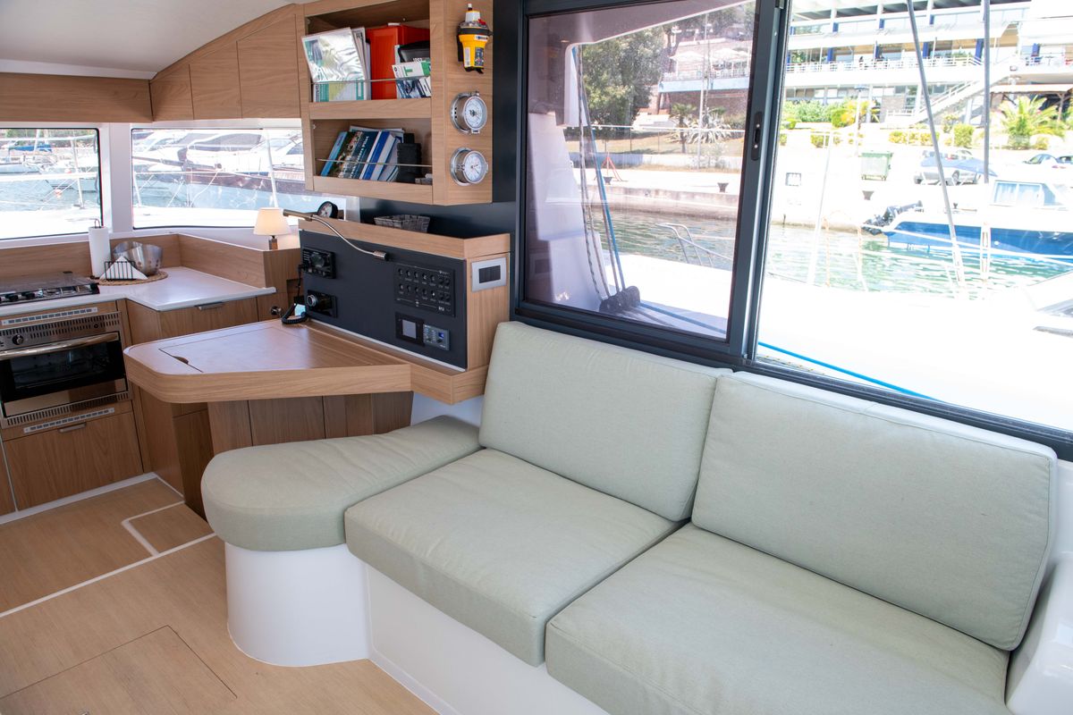 Salon of Ela Thalassa III, a Bali Catsmart catamaran at Municipal Unit of Lefkada, Greece