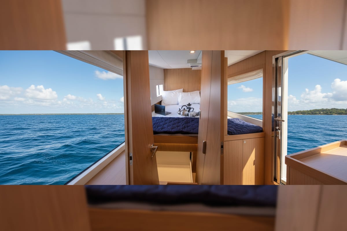 Cabin on Ela Thalassa III, a Bali Catsmart catamaran at Municipal Unit of Lefkada, Greece