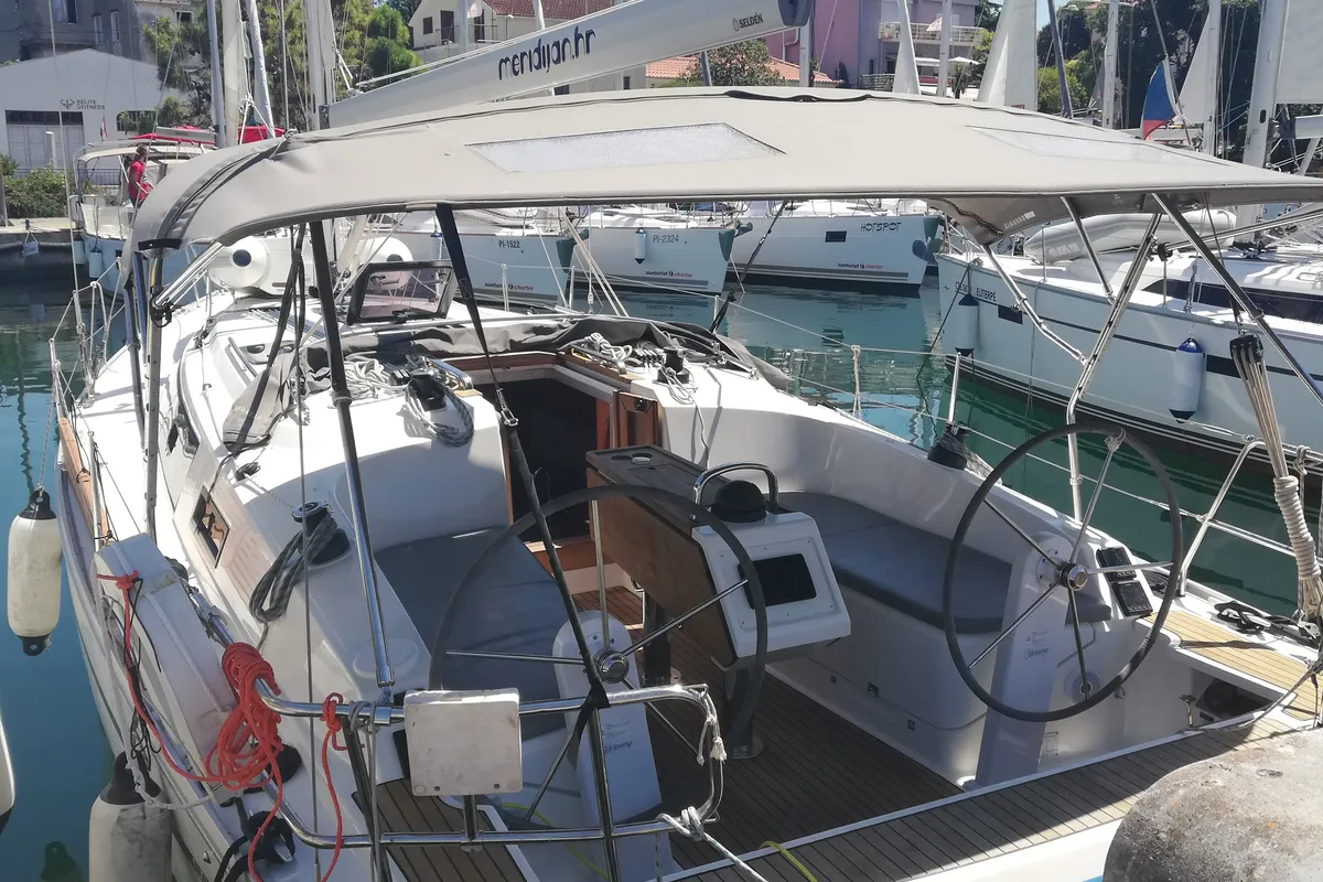 Exterior view of Diana, a Bavaria Cruiser 37 sailboat at Zadar, Croatia