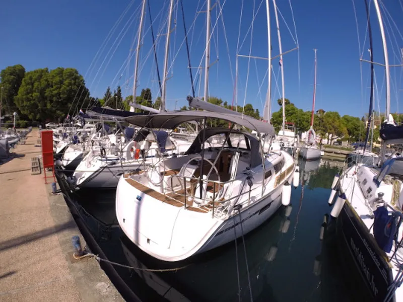 Exterior view of Diana, a Bavaria Cruiser 37 sailboat at Zadar, Croatia