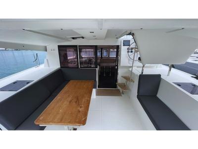 Deck of Luna, a Fountaine Pajot Isla 40 catamaran at Cagliari, Italy