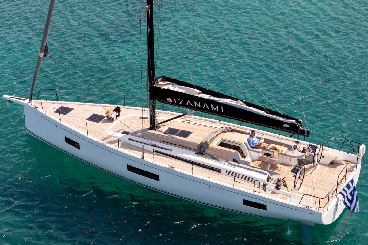 Exterior view of Izanami, a Beneteau First Yacht 53  sailboat at Lavreotiki Municipal Unit, Greece