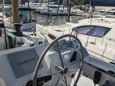 Cockpit of Zensation, a Fountaine Pajot Tanna 47 catamaran at Chesapeake, United States