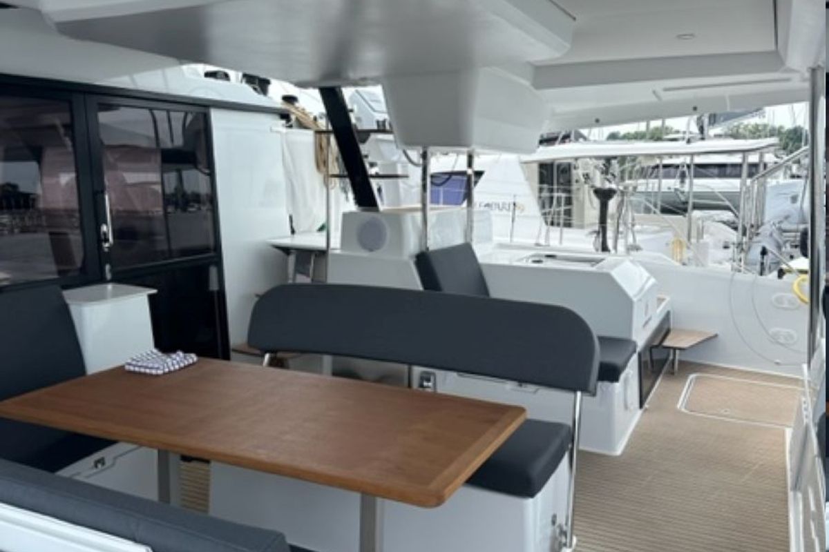 Deck of Zensation, a Fountaine Pajot Tanna 47 catamaran at Chesapeake, United States