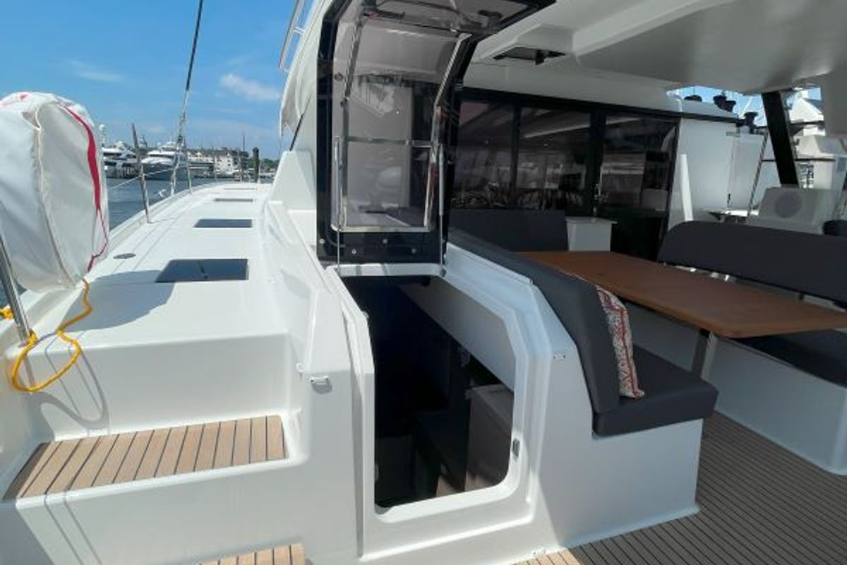 Deck of Zensation, a Fountaine Pajot Tanna 47 catamaran at Chesapeake, United States
