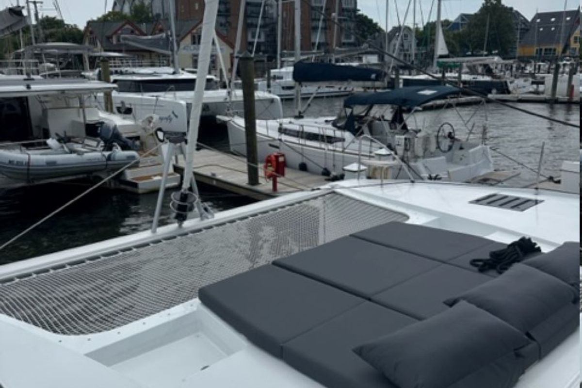 Deck of Zensation, a Fountaine Pajot Tanna 47 catamaran at Chesapeake, United States