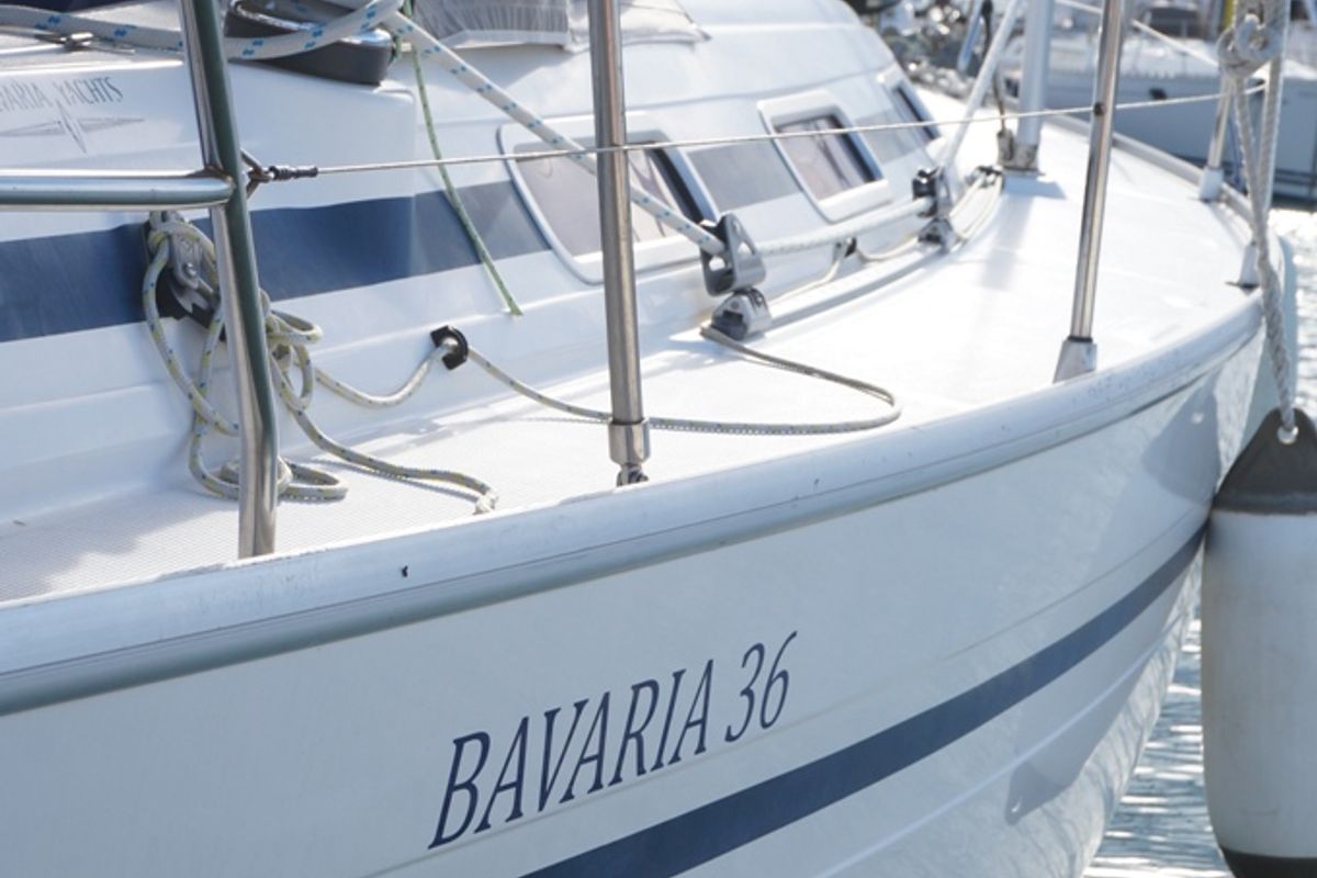 Exterior view of Konstantinos, a Bavaria 36 sailboat at Municipal Unit of Lefkada, Greece