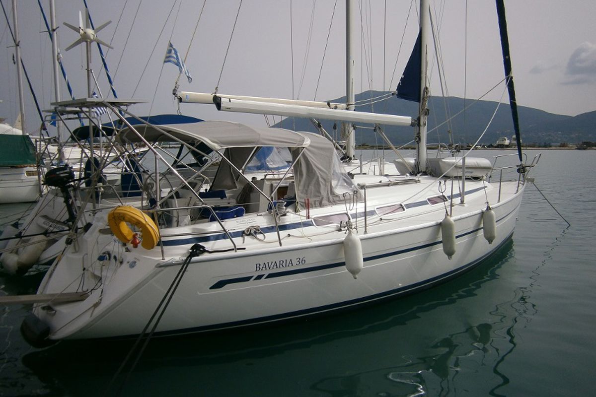 Exterior view of Konstantinos, a Bavaria 36 sailboat at Municipal Unit of Lefkada, Greece