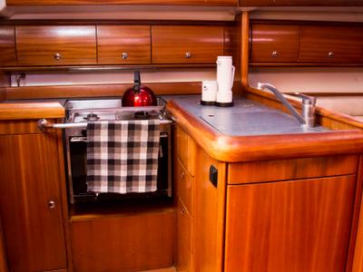 Galley of Konstantinos, a Bavaria 36 sailboat at Municipal Unit of Lefkada, Greece