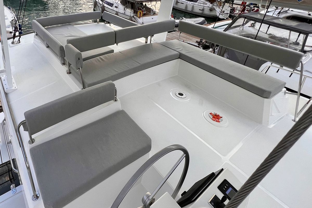 Cockpit of Bali, a Bali 4.8 catamaran at Fethiye, Turkey