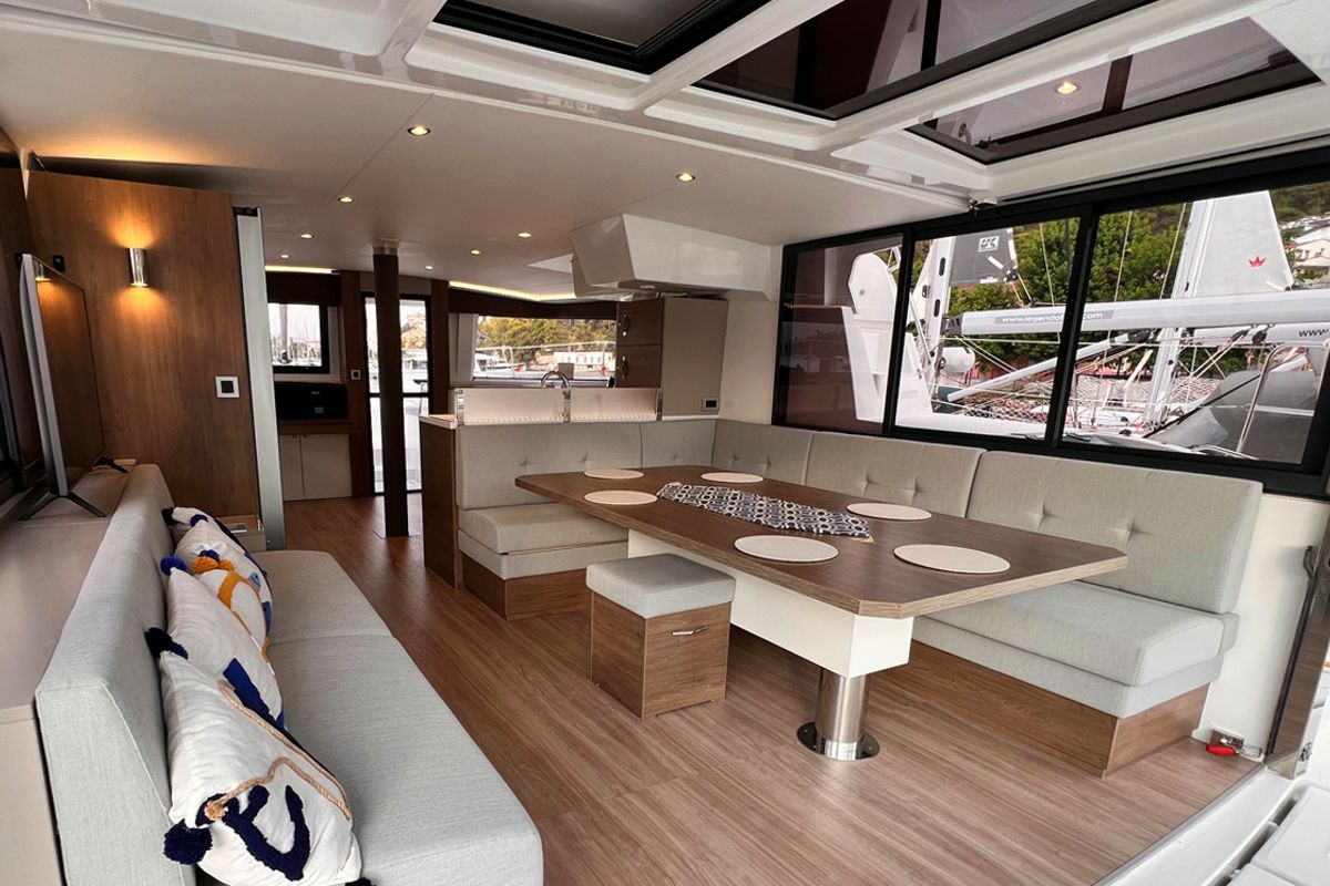 Salon of Bali, a Bali 4.8 catamaran at Fethiye, Turkey